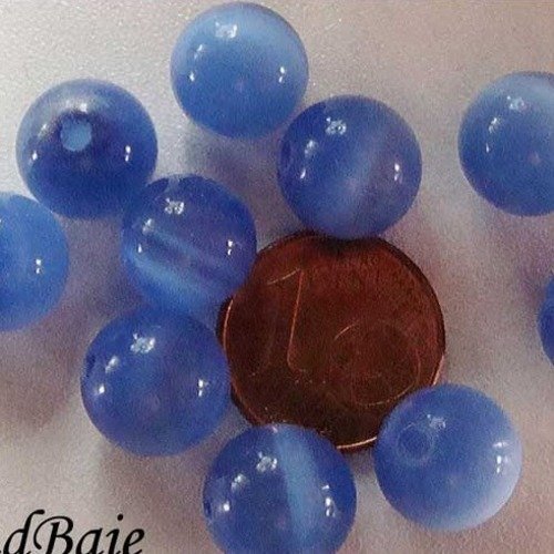 10 perles rondes 10mm bleu verre oeil de chat diy création bijoux