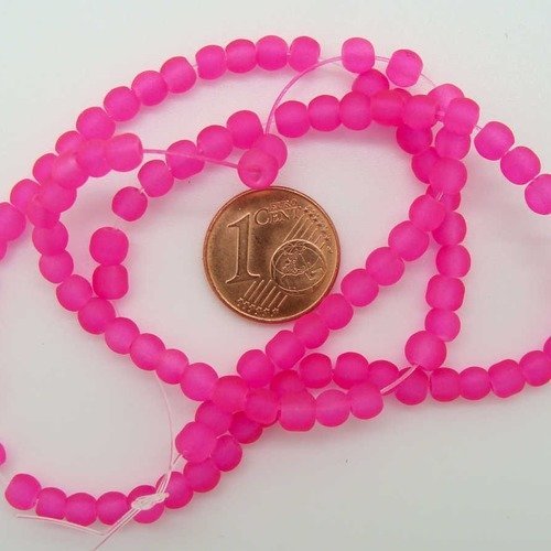 100 perles rose foncé rondes 4mm en fil verre simple aspect givre 