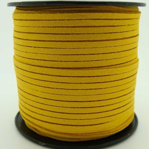 Suedine faux daim cordon plat 3mm par 2 mètres jaune moutarde