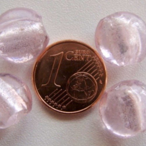 6 perles galets 12mm rose verre façon murano feuille argentée diy création bijoux