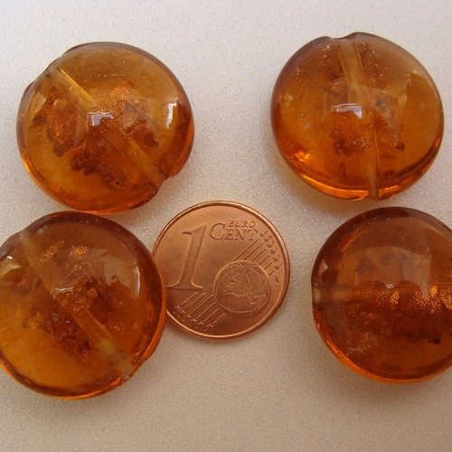 4 perles galets 20mm verre lampwork marron avec touches dorées