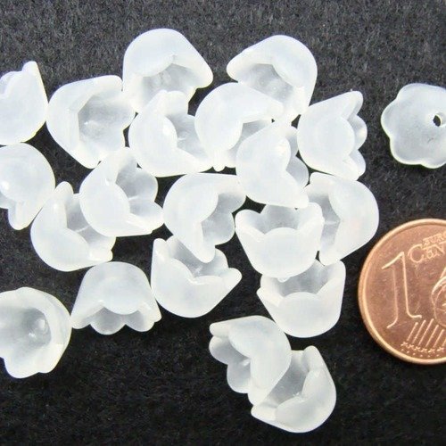 20 perles fleurs clochettes 10mm blanc acrylique nature création bijoux déco