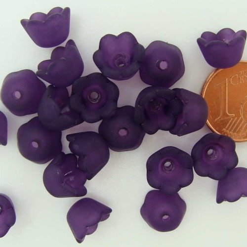 20 perles fleurs clochettes 10mm violet acrylique nature création bijoux déco