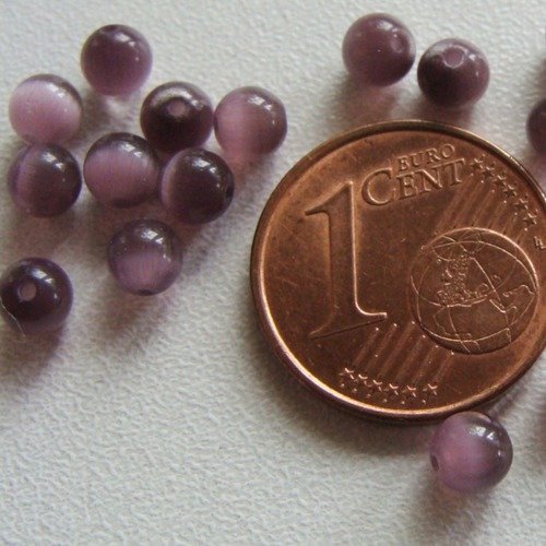 20 perles rondes 4mm violet verre oeil de chat diy création bijoux