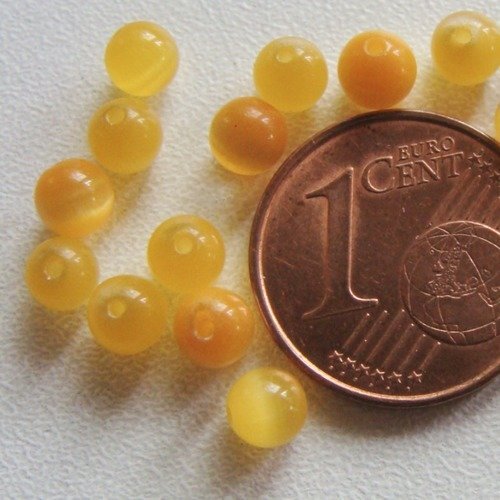 20 perles rondes 4mm jaune foncé verre oeil de chat diy création bijoux