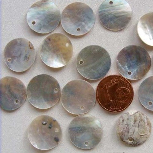 20 sequins breloques rond 13mm gris naturel nacre perles diy création bijoux