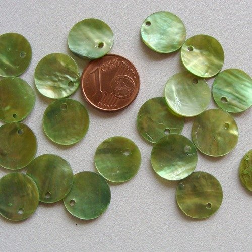 20 sequins breloques rond 13mm vert nacre perles diy création bijoux