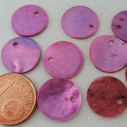 20 sequins breloques rond 13mm rose fuchsia nacre perles diy création bijoux