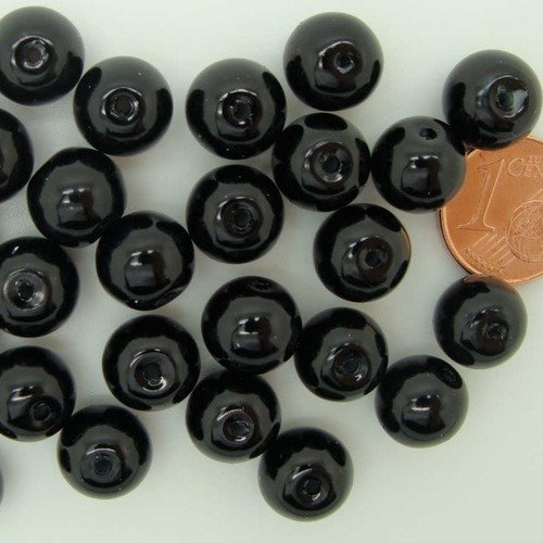 30 perles 10mm verre peint aspect nacré rondes noir