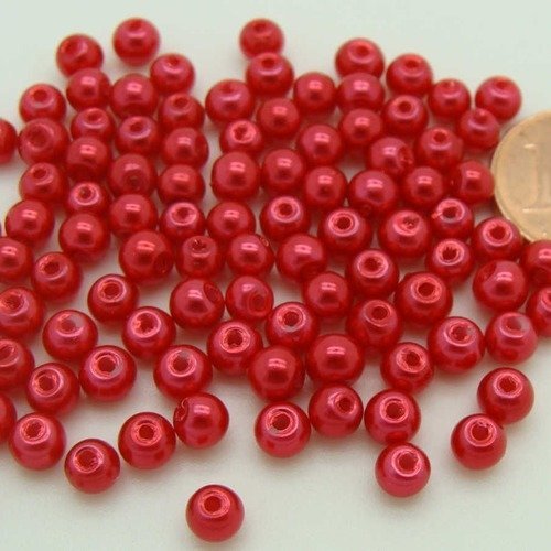 100 perles 4mm verre peint aspect nacré rondes rouge