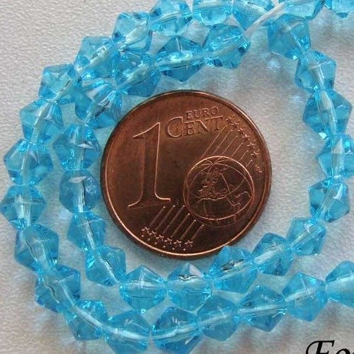 65 perles toupies bleu 4mm en fil verre simple
