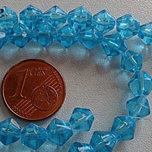 45 perles toupies bleu 6mm en fil verre simple