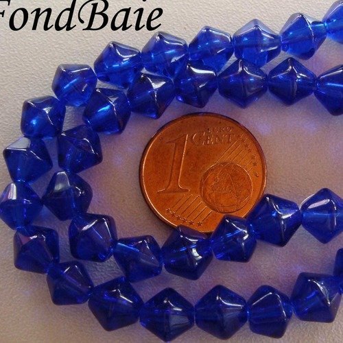 45 perles toupies bleu marine 6mm en fil verre simple
