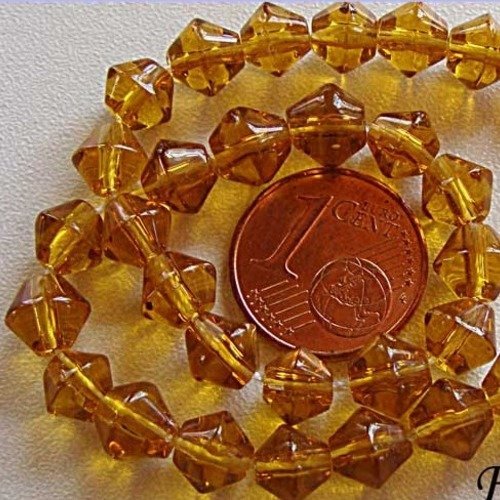 45 perles toupies marron miel 6mm en fil verre simple