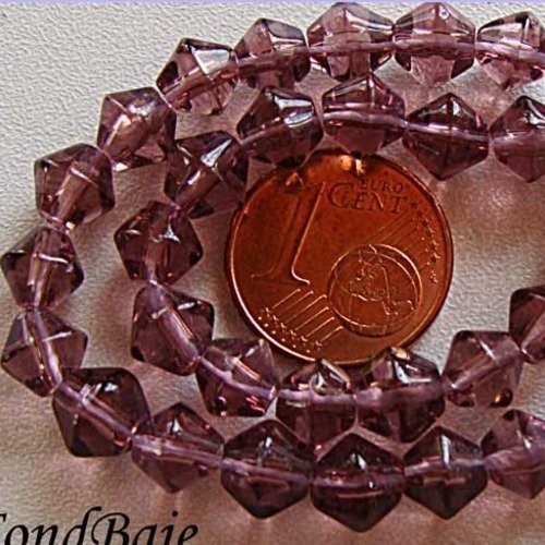 45 perles toupies violet 6mm en fil verre simple