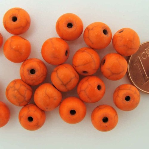 20 perles rondes 8mm orange pierre reconstituée aspect turquoise