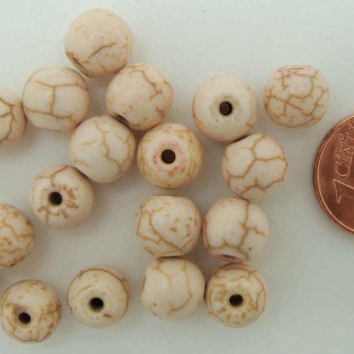 20 perles rondes 8mm creme pierre reconstituée aspect turquoise
