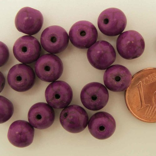 20 perles rondes 8mm violet pierre reconstituée aspect turquoise