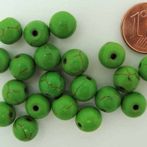 20 perles rondes 8mm vert pierre reconstituée aspect turquoise