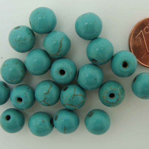 20 perles rondes 8mm bleu turquoise pierre reconstituée aspect turquoise