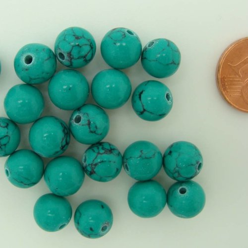 20 perles rondes 8mm bleu vert turquoise fonce pierre reconstituée aspect turquoise