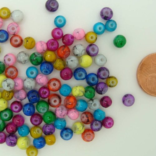 100 perles rondes 4mm verre peint mix couleurs marbrées diy création bijoux