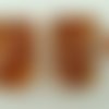 2 perles tubes ovales 29mm verre lampwork marron avec touches dorées