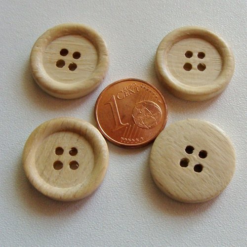 20 boutons ronds simples 28mm 4 trous bois