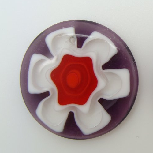 2 pendentifs ronds 30mm violet fleur verre façon millefiori