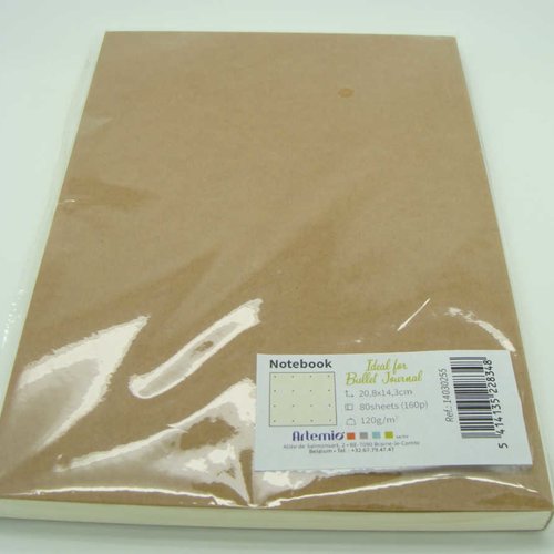 Carnet notebook bullet journal 80 feuilles 160 pages 20,8x14,3cm marron kraft artemio 