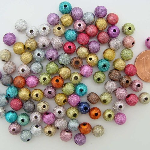 100 perles rondes 6mm aspect givre uni multicolore acrylique