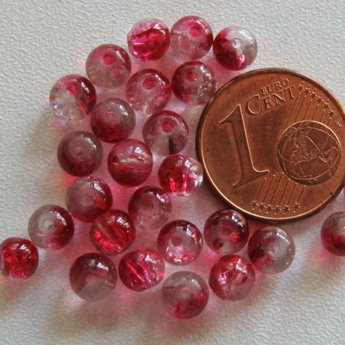 100 perles verre craquele 4mm bicolore rouge transparent création bijoux