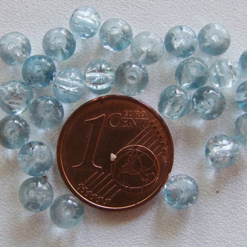 100 perles verre craquele 4mm bleu clair création bijoux