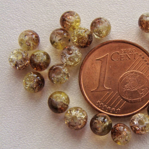 100 perles verre craquele 4mm bicolore marron création bijoux