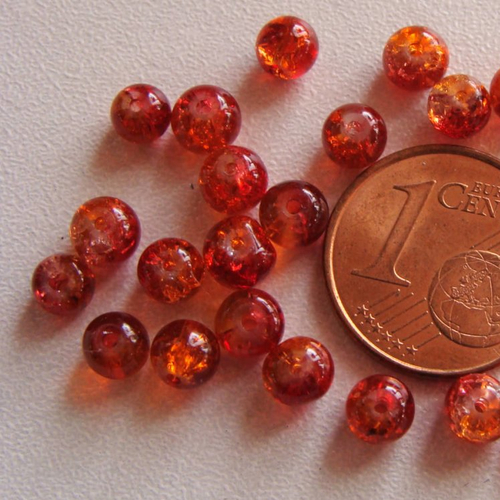 100 perles verre craquele 4mm bicolore orange rouge bijoux