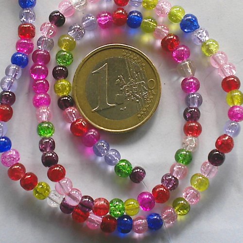 100 perles verre craquele 4mm mix couleurs création bijoux