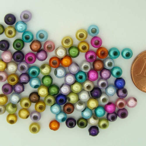 100 perles rondes 4mm acrylique miracle nacrées mix couleurs 