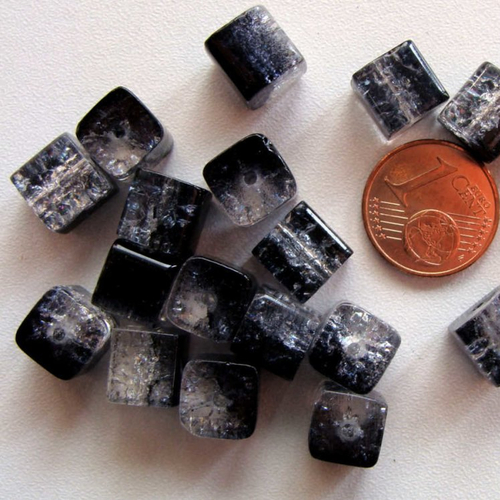 20 perles verre craquele cubes 8mm noir et transparent création bijoux