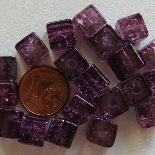 20 perles verre craquele cubes 8mm violet création bijoux