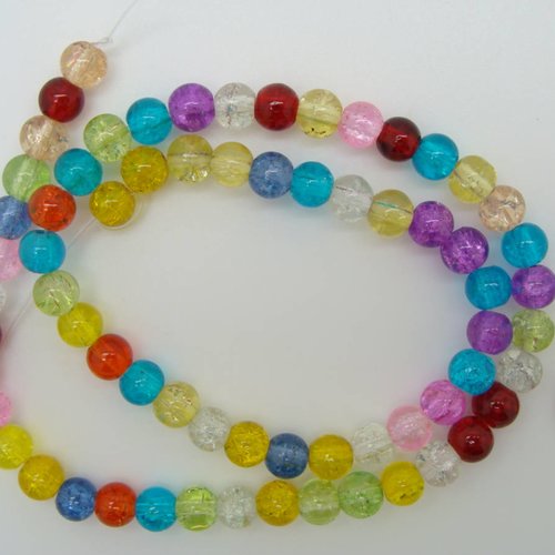 65 perles verre craquele 6mm mix couleurs mod1 création bijoux