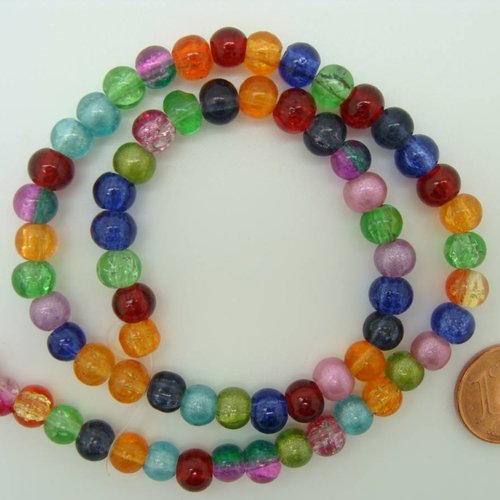 65 perles verre craquele 6mm mix couleurs mod2 création bijoux