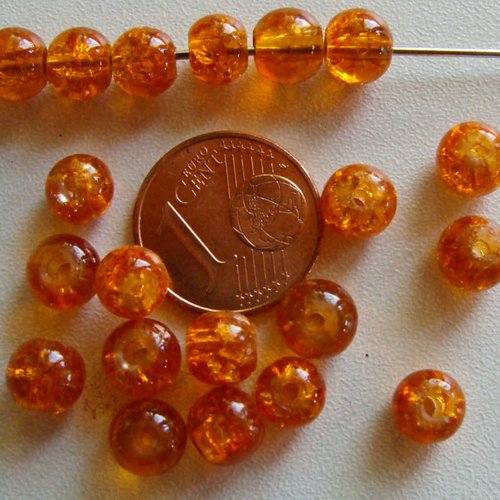 60 perles verre craquele 6mm orange brun création bijoux