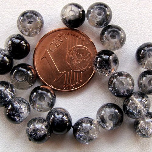 60 perles verre craquele 6mm bicolore noir transparent création bijoux