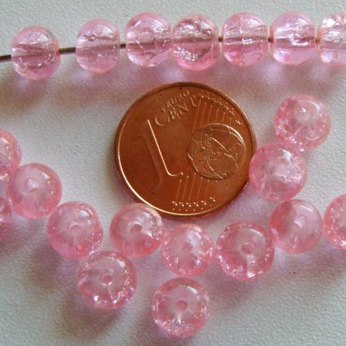 60 perles verre craquele 6mm rose création bijoux
