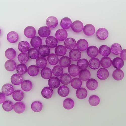 60 perles verre craquele 6mm violet création bijoux