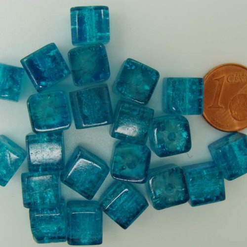 20 perles verre craquele cubes 8mm bleu vif création bijoux
