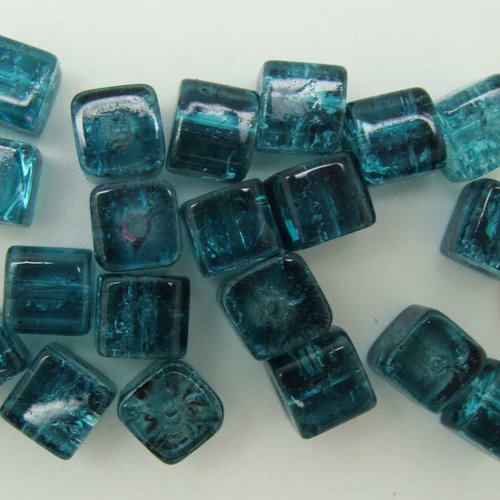 20 perles verre craquele cubes 8mm bleu vert création bijoux