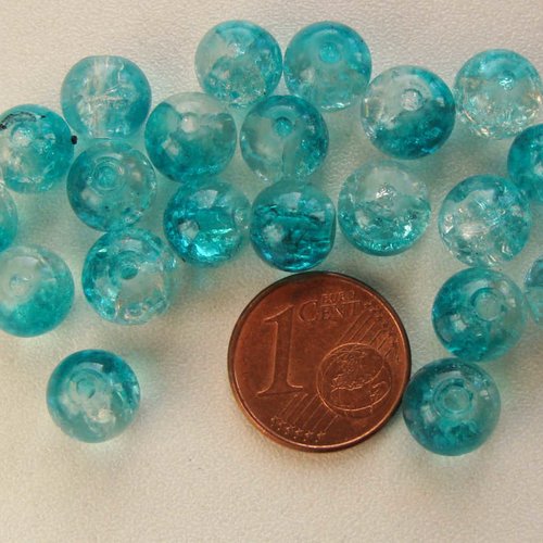 40 perles verre craquele 8mm bicolore bleu clair et transparent création bijoux