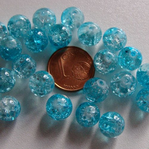 40 perles verre craquele 8mm bicolore bleu et transparent création bijoux