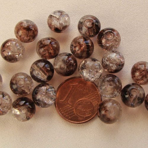 40 perles verre craquele 8mm bicolore marron et transparent création bijoux
